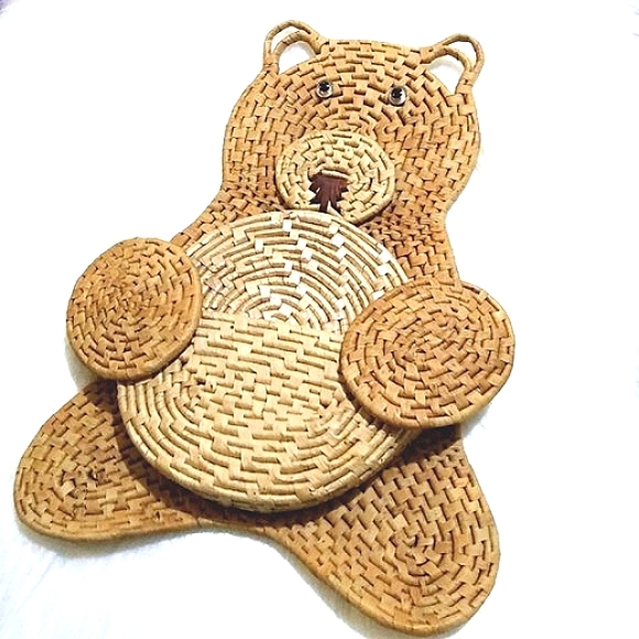 WOVEN STRAW TEDDY TRIVET HOLDER (SET OF 2 TRIVETS) HOME DECOR HOUSEWARES DINING - Picture 5 of 7